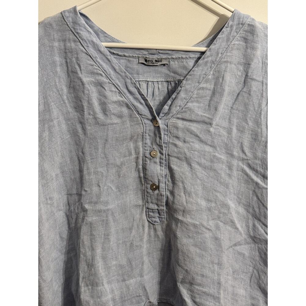 Meo Meli Tunic Blouse Womens One Size Blue 100% Linen Button Henley Italy - Picture 7 of 7